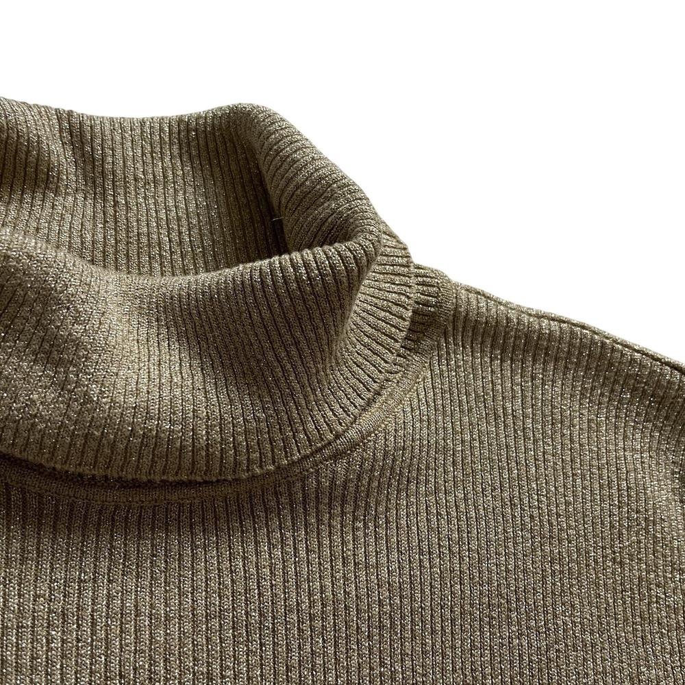 Nygard Women's Sz L Brown Shimmery Turtleneck Short Sleeve Knit Sweater Top - Picture 4 of 9
